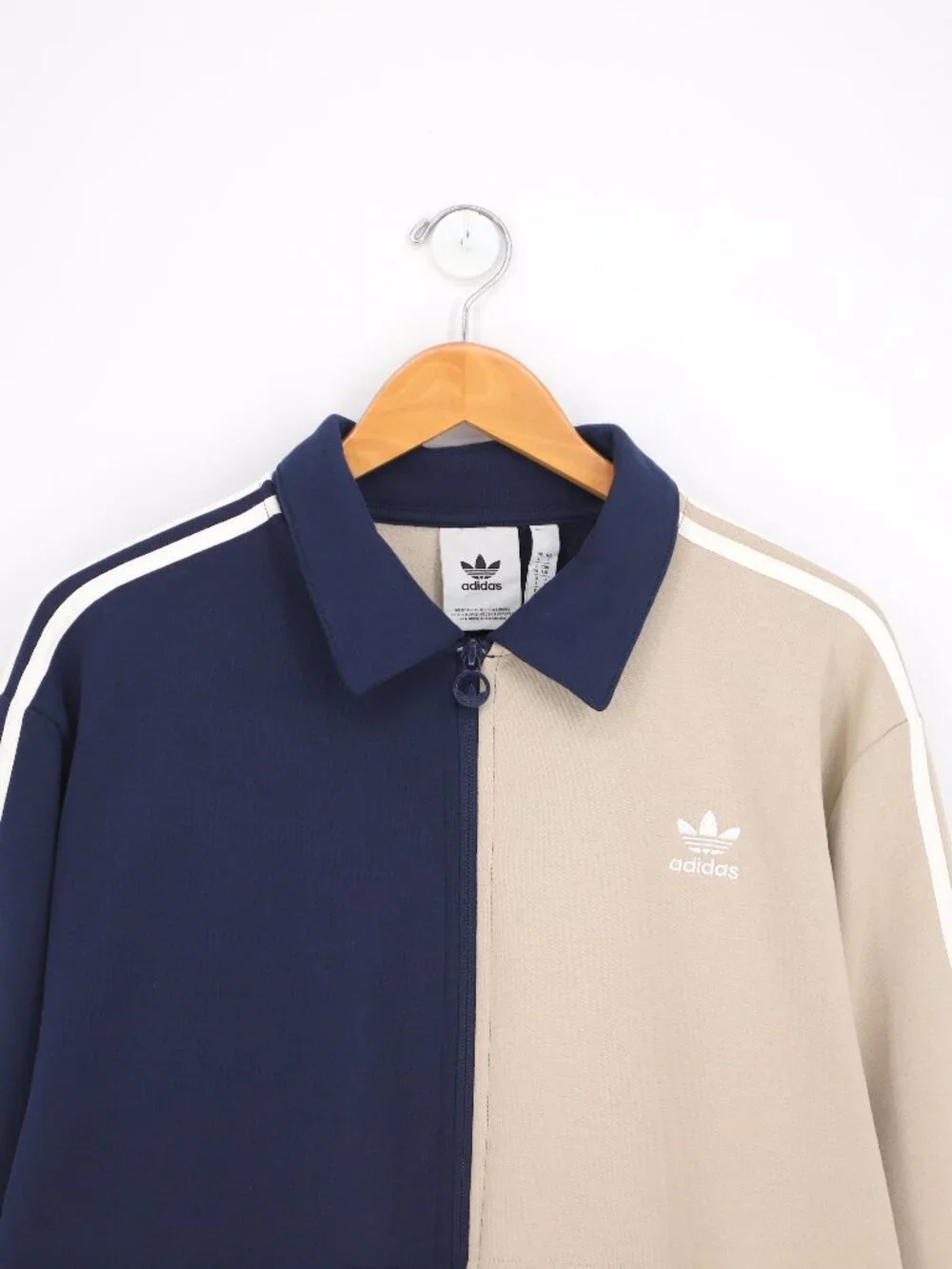 ADIDAS Originals Men's Colorblock Fleece Zip Up Jacket Beige Navy Size L